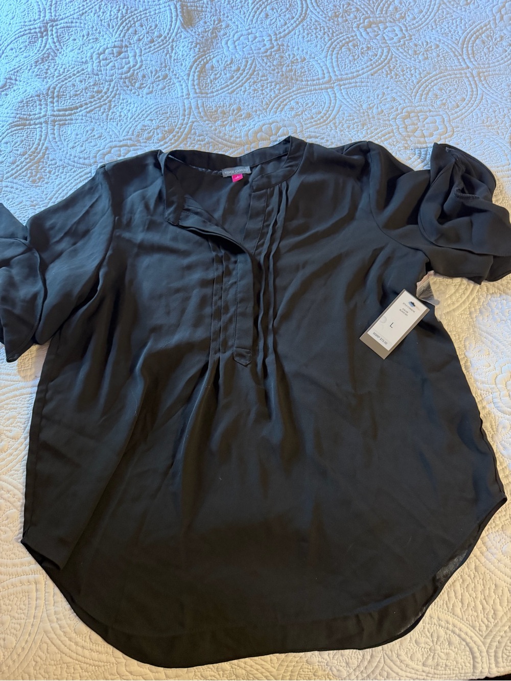 Vince Camuto Black Pintuck Front Blouse